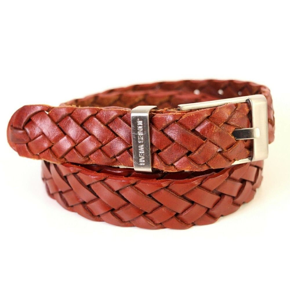 Jones Wear BRAIDED BROWN GENUINE LEATHER 1"Wd CASUAL DRESS WOMEN'S BELT L (T10